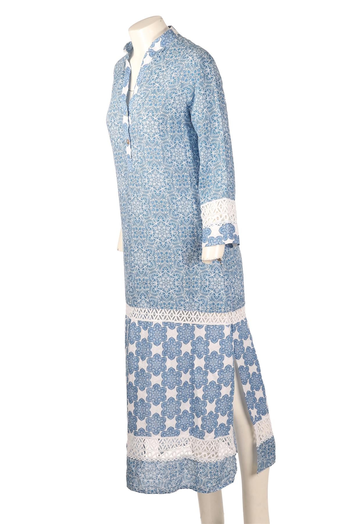 TEMPTATION POSITANO BLUE LINEN MAXI DRESS XSMALL - Image 3