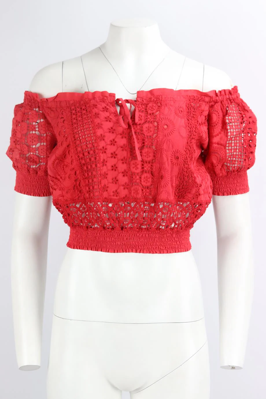 TEMPTATION POSITANO OFF THE SHOULDER CROPPED CROCHETED COTTON TOP MEDIUM - Image 2