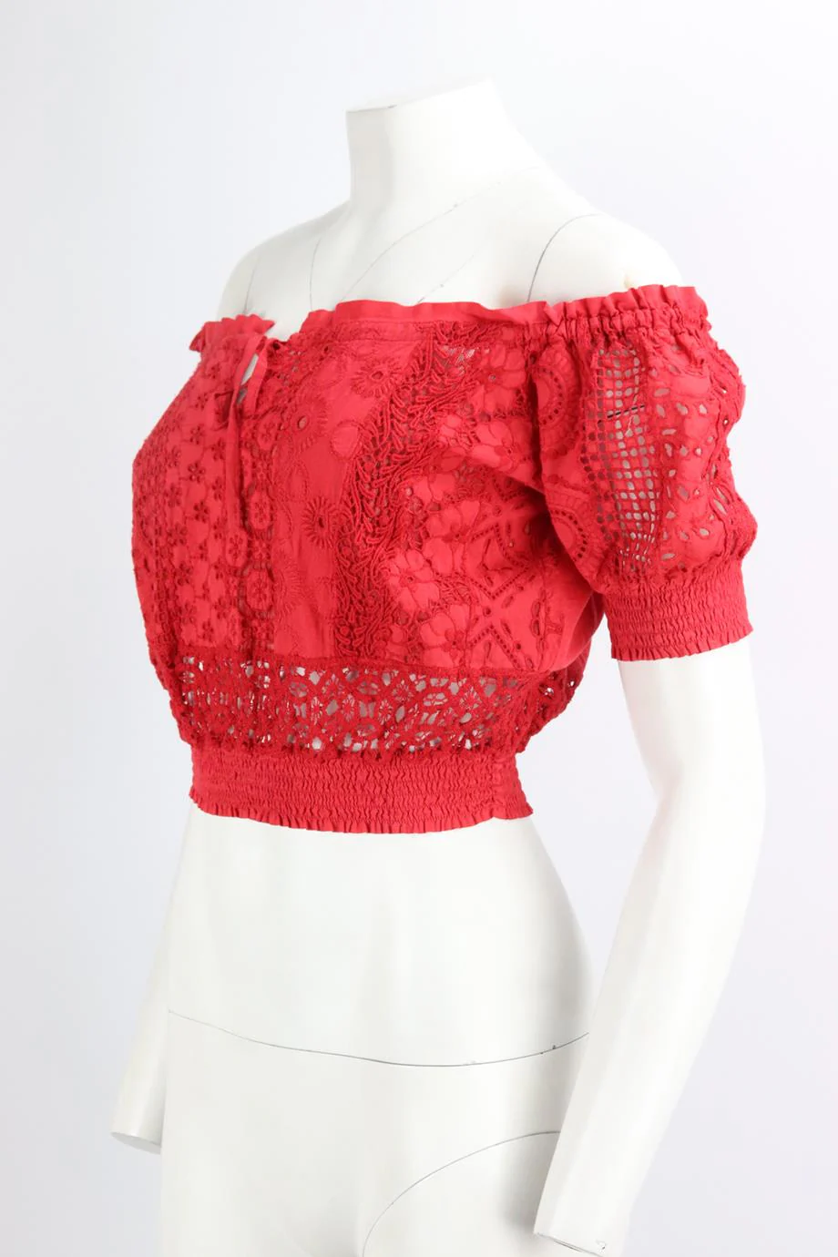 TEMPTATION POSITANO OFF THE SHOULDER CROPPED CROCHETED COTTON TOP MEDIUM - Image 3
