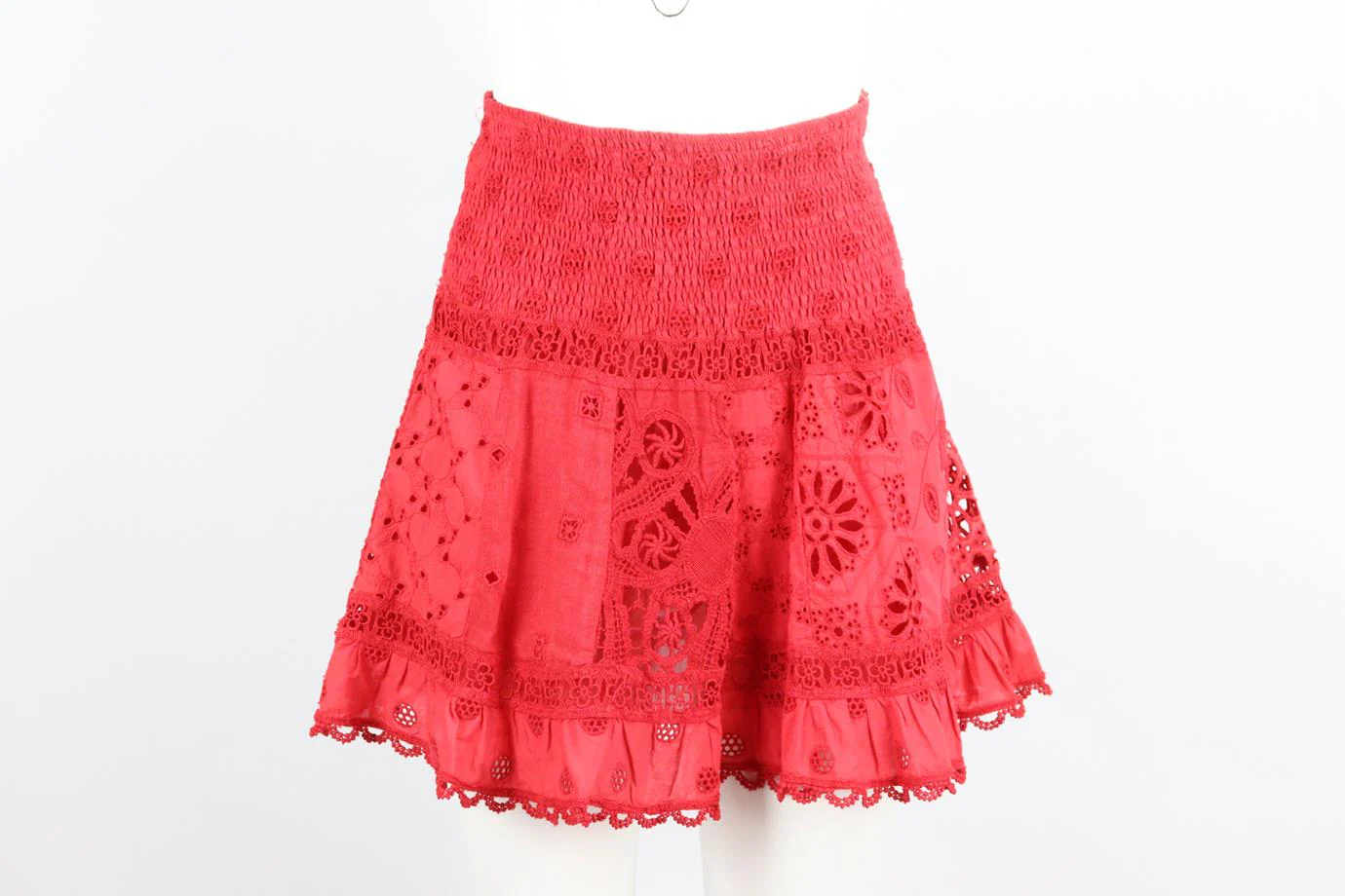 TEMPTATION POSITANO SHIRRED CROCHETED COTTON MINI SKIRT MEDIUM - Image 2