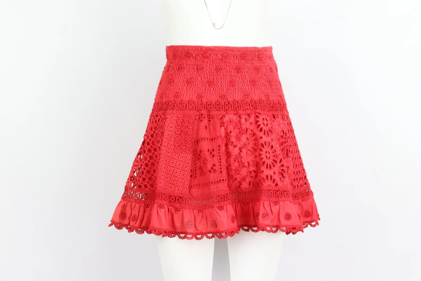 TEMPTATION POSITANO SHIRRED CROCHETED COTTON MINI SKIRT MEDIUM - Image 4