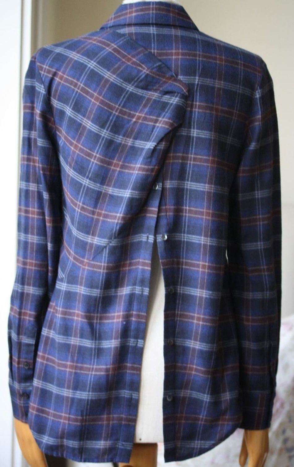 THAKOON ADDITION PLAID FLANNEL OPEN-BACK SHIRT US 2 UK 6 - Image 3