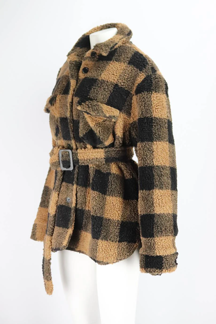THE ANDAMANE BELTED CHECKED FAUX SHEARLING JACKET MEDIUM - Image 3