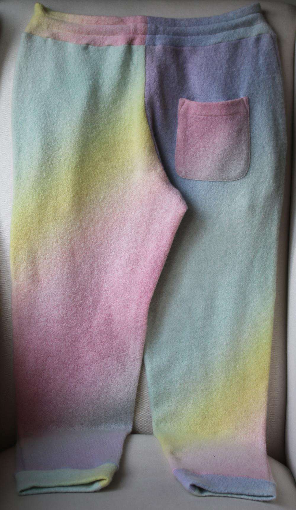 THE ELDER STATESMAN PASTEL TIE DYE CASHMERE TRACK PANTS MEDIUM - Image 3