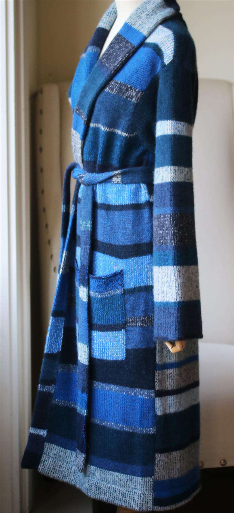 THE ELDER STATESMAN STRIPE BELTED CASHMERE CARDIGAN LARGE - Image 2