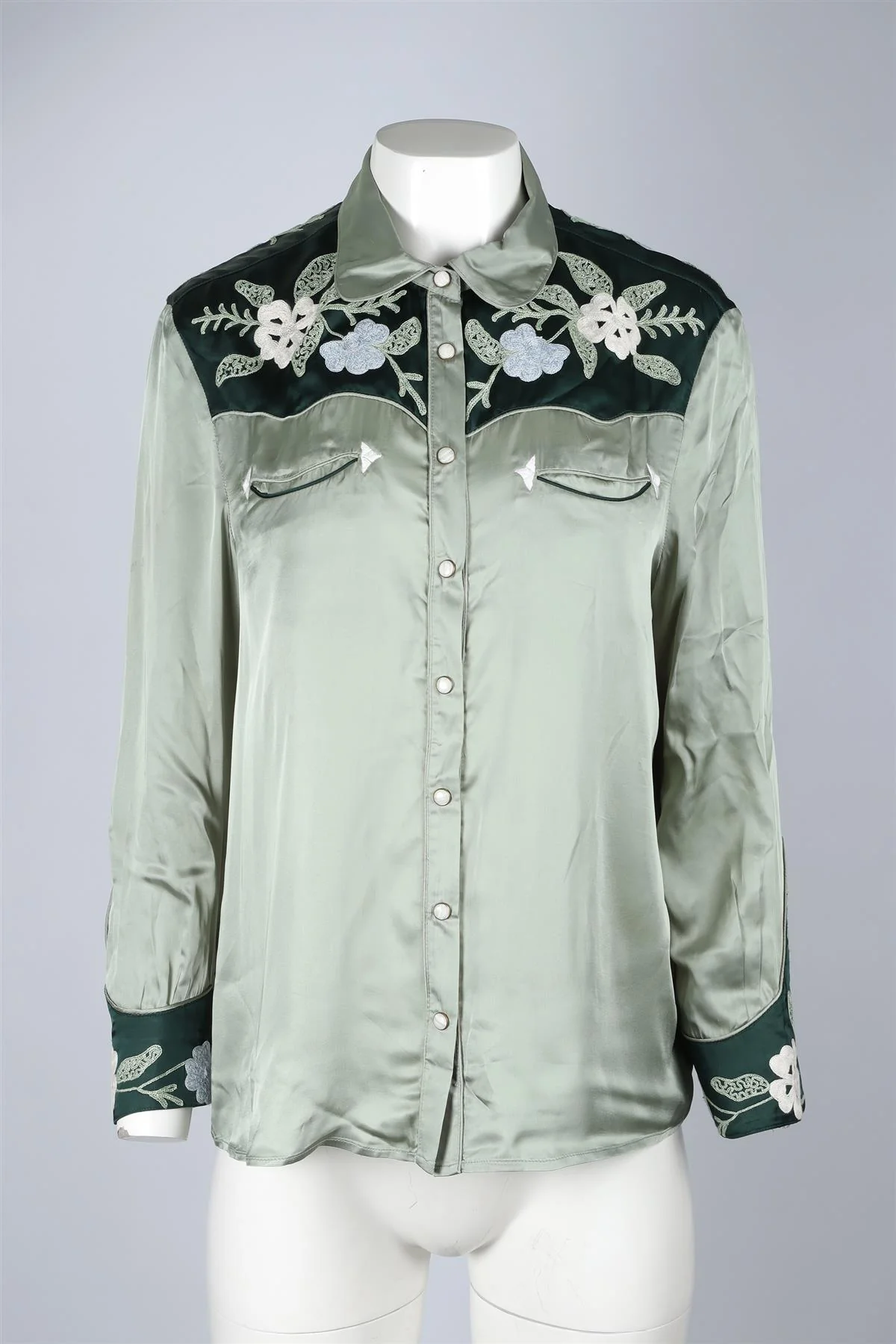 THE GREAT GREEN SATIN SHIRT UK 8 - Image 2