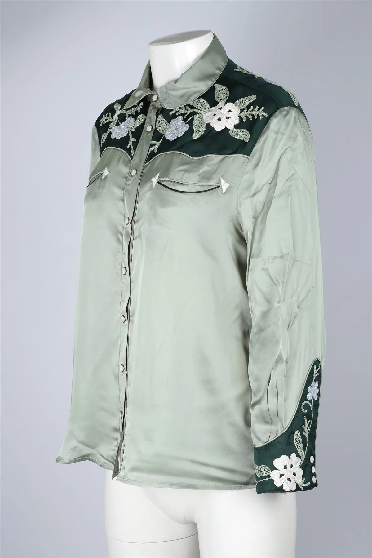 THE GREAT GREEN SATIN SHIRT UK 8 - Image 3