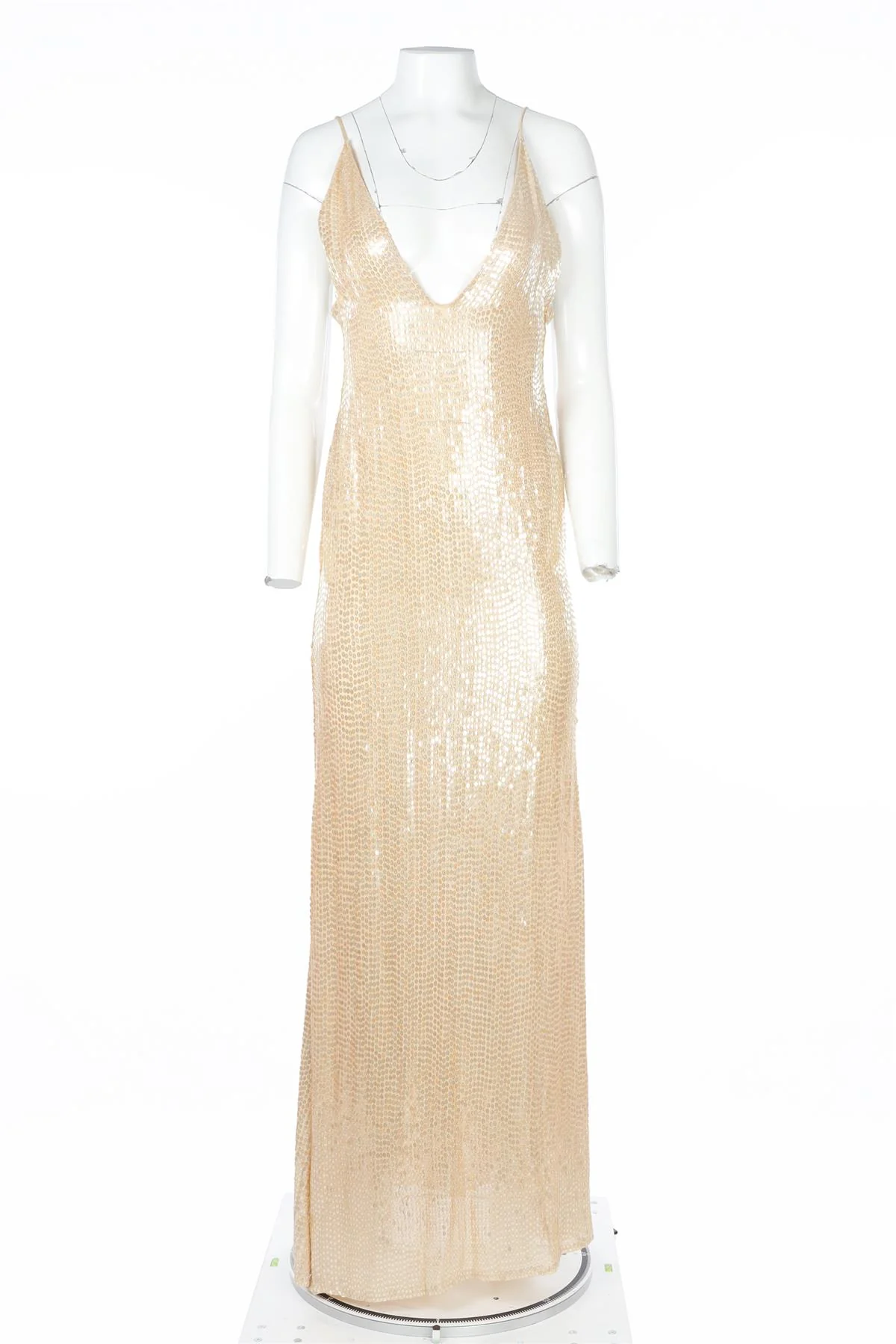 THE NEW ARRIVALS ILKYAZ OZEL BEIGE SEQUIN MAXI DRESS FR 34 UK 6 - Image 2