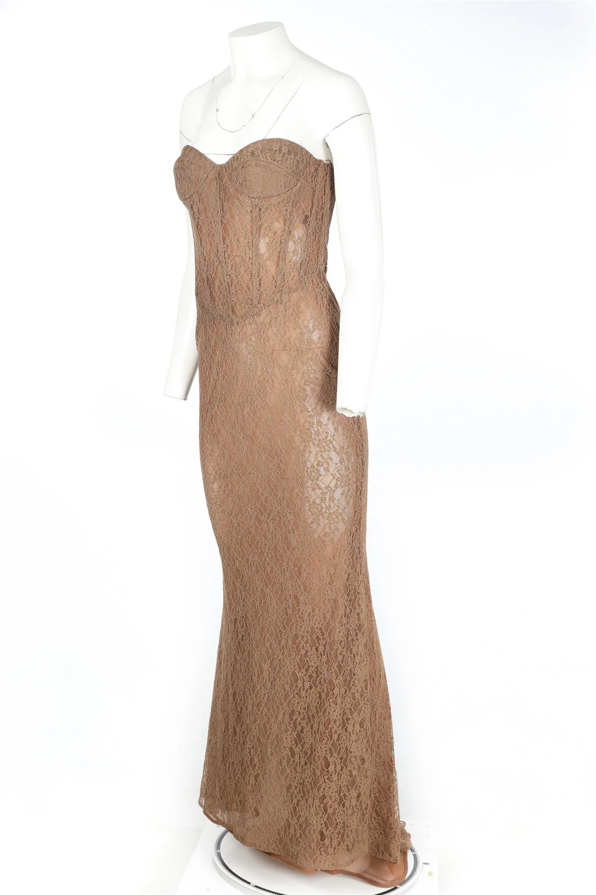 THE NEW ARRIVALS ILKYAZ OZEL BROWN LACE MAXI DRESS IT 36 UK 4 - Image 3