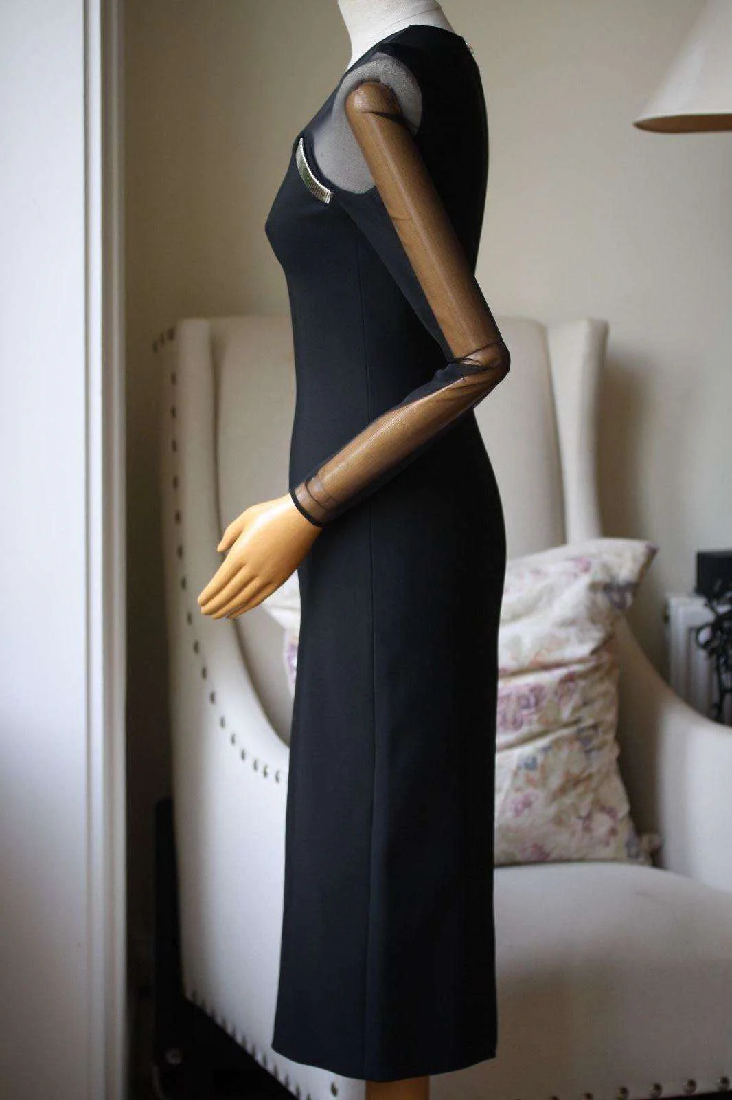 THIERRY MUGLER MESH PANEL CHAIN DETAIL STRETCH DRESS FR 36 UK 8 - Image 12
