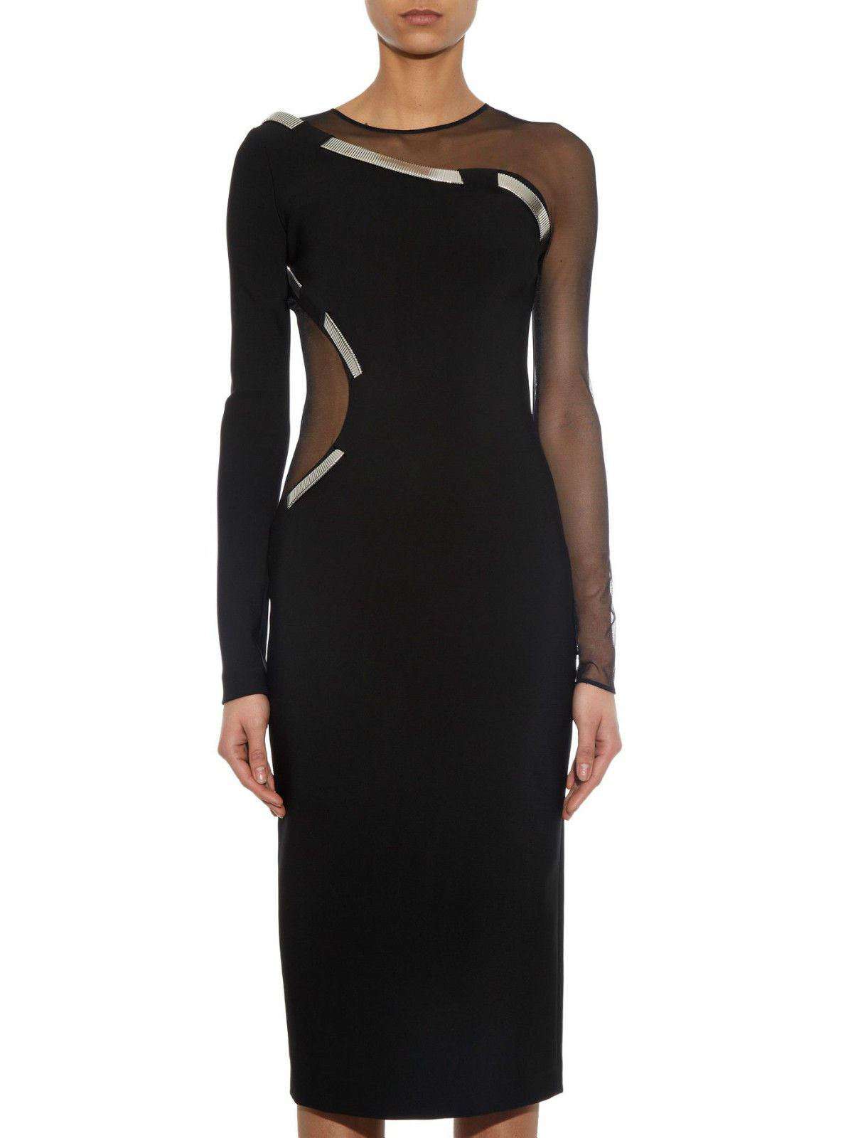 THIERRY MUGLER MESH PANEL CHAIN DETAIL STRETCH DRESS FR 36 UK 8 - Image 8