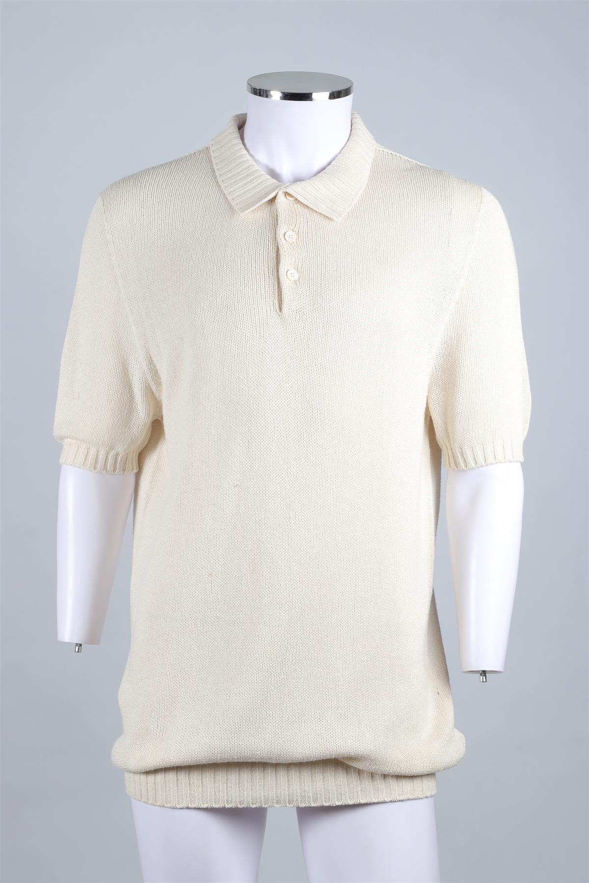 THOM SWEENEY CREAM MEN'S SILK POLO SHIRT LARGE - Image 2