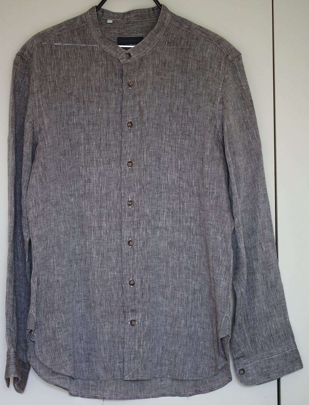 THOM SWEENEY NATURAL SLIM-FIT GRANDAD-COLLAR SLUB LINEN SHIRT LARGE - Image 3