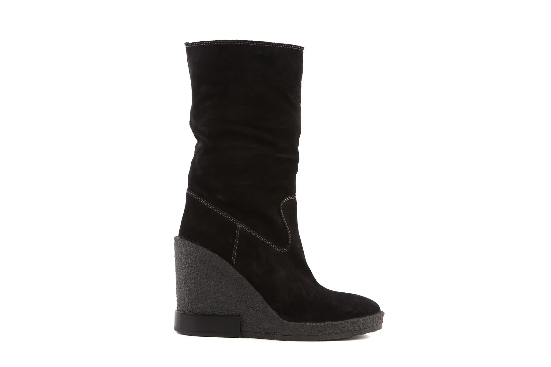 TOD'S BLACK SHEARLING WEDGE ANKLE BOOTS EU 39.5 UK 6.5 US 9.5 - Image 2