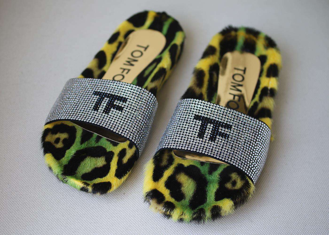 TOM FORD CRYSTAL EMBELLISHED FUR SLIDES EU 38.5 UK 5.5 US 8.5 - Image 4