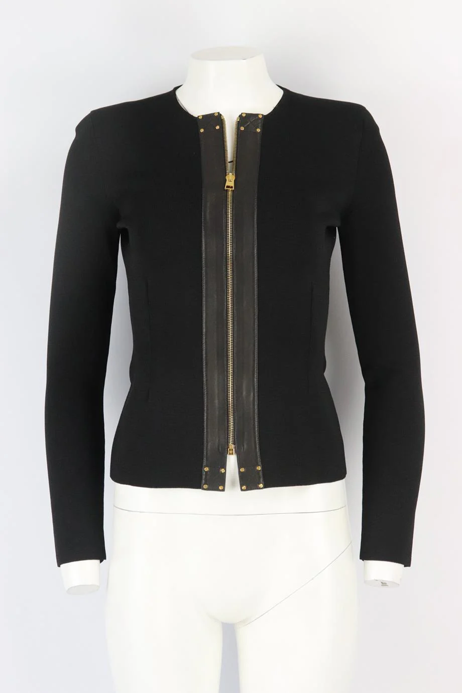 TOM FORD LEATHER TRIMMED STRETCH KNIT JACKET IT 36 UK 4 - Image 2