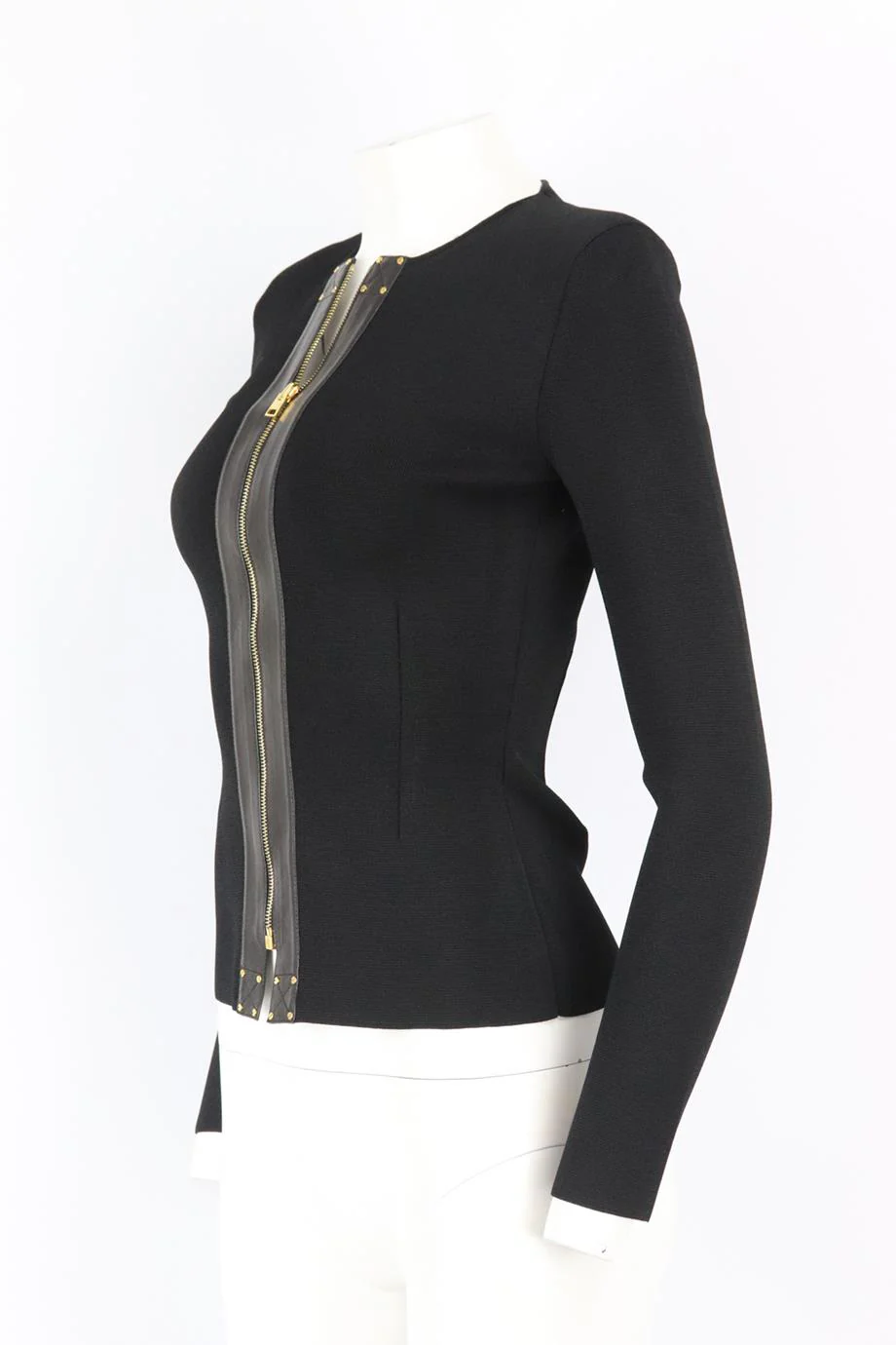 TOM FORD LEATHER TRIMMED STRETCH KNIT JACKET IT 36 UK 4 - Image 3
