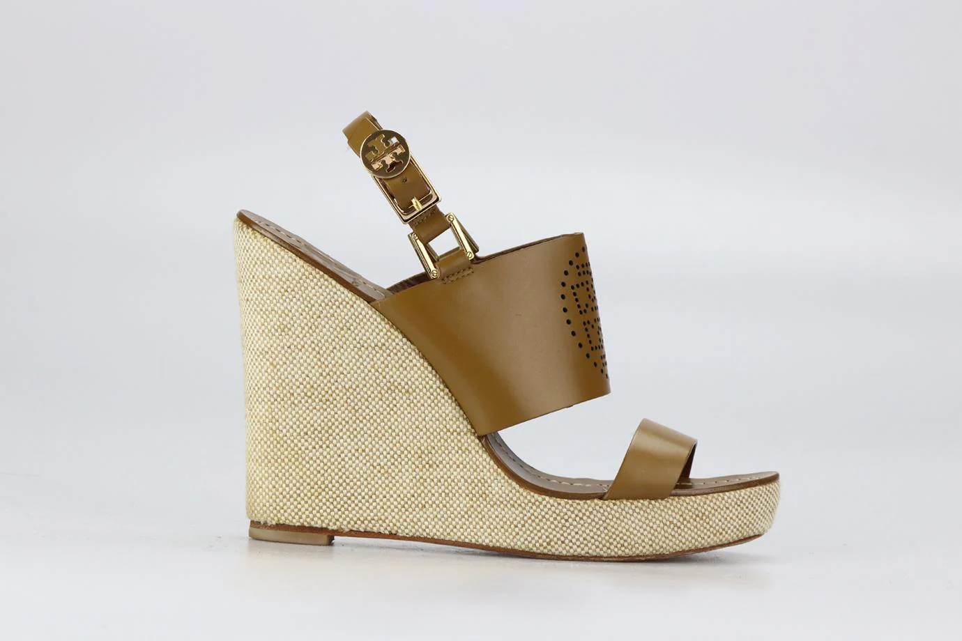 TORY BURCH LEATHER AND CANVAS WEDGE SANDALS EU 39.5 UK 6.5 US 9.5 - Image 2