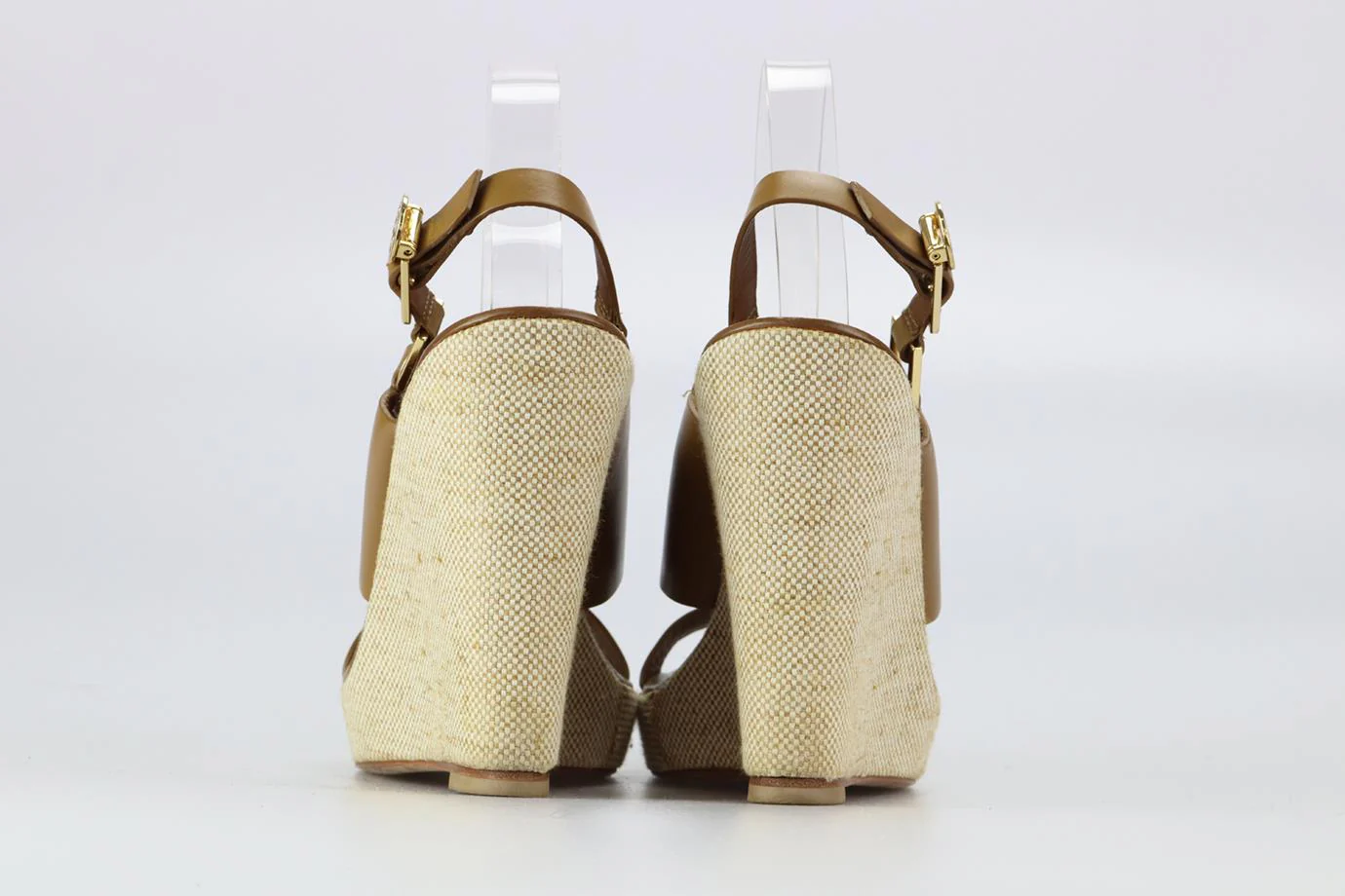 TORY BURCH LEATHER AND CANVAS WEDGE SANDALS EU 39.5 UK 6.5 US 9.5 - Image 4