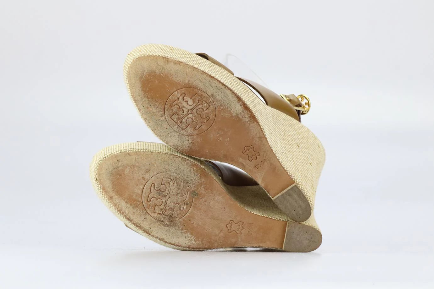 TORY BURCH LEATHER AND CANVAS WEDGE SANDALS EU 39.5 UK 6.5 US 9.5 - Image 5