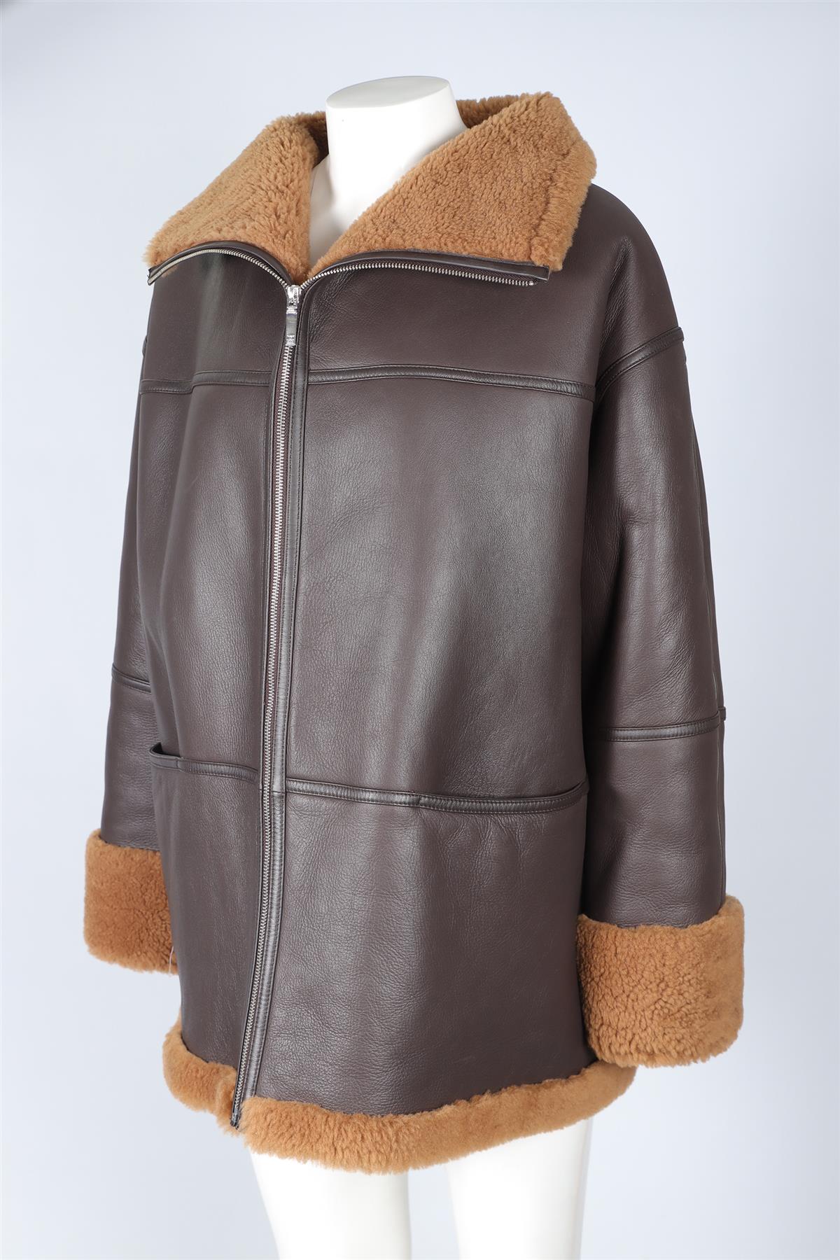 TOTEME BROWN SHEARLING AND LEATHER JACKET XS-SMALL - Image 3