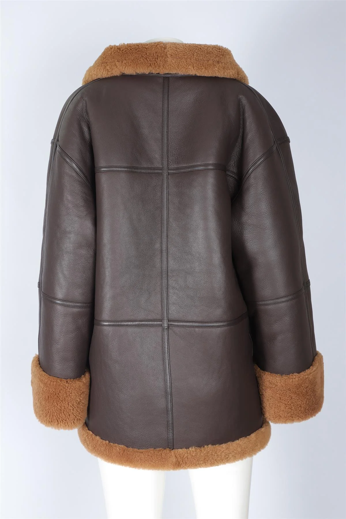 TOTEME BROWN SHEARLING AND LEATHER JACKET XS-SMALL - Image 4