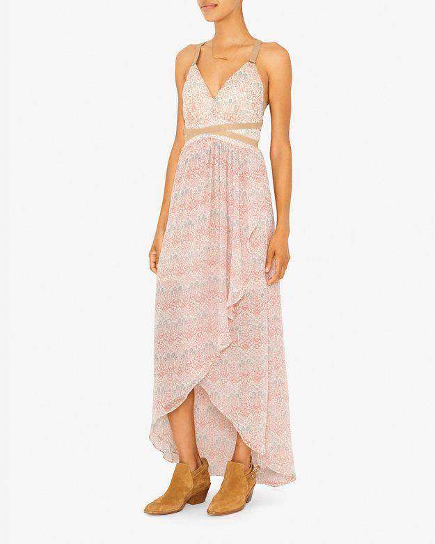 TWELFTH STREET BY CYNTHIA VINCENT LEATHER DETAIL PRINTED MAXI DRESS SMALL - Image 4