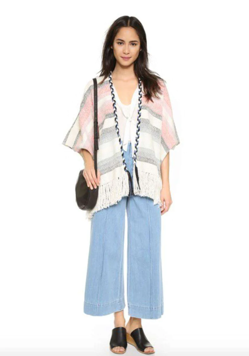 ULLA JOHNSON GEORGIA STRIPED COTTON PONCHO ONE SIZE - Image 7