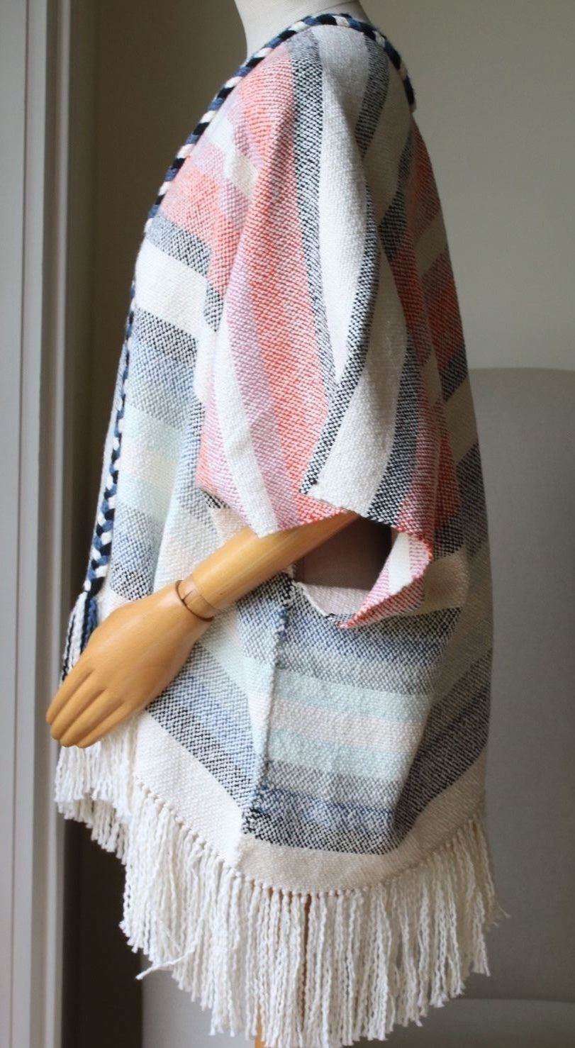 ULLA JOHNSON GEORGIA STRIPED COTTON PONCHO ONE SIZE - Image 9