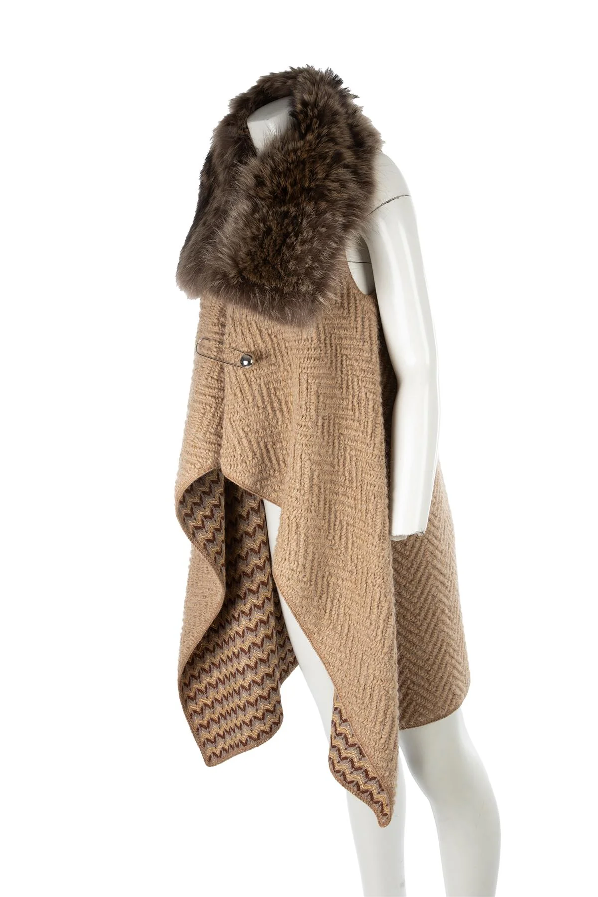UNBRANDED BEIGE BEAVER FUR AND WOOL GILET - Image 2