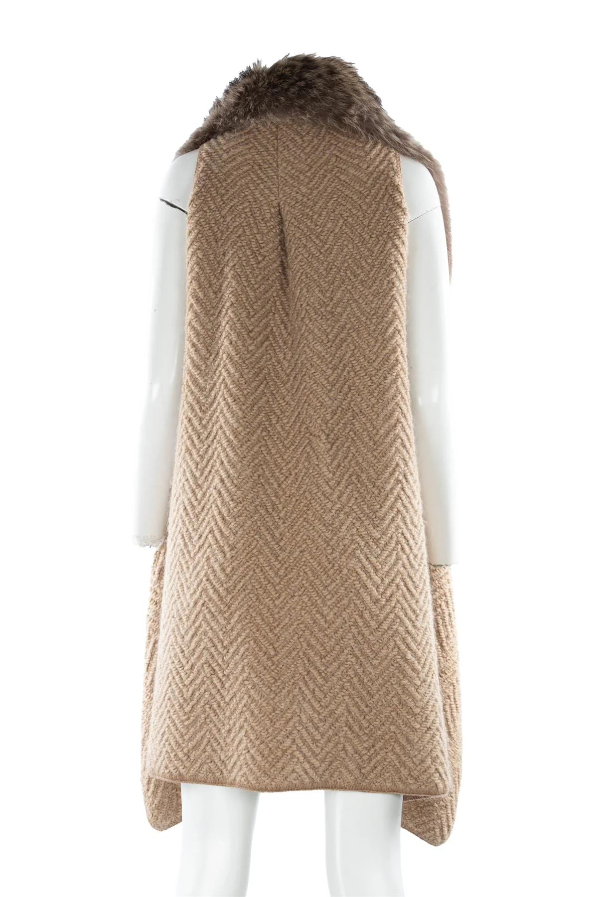 UNBRANDED BEIGE BEAVER FUR AND WOOL GILET - Image 3