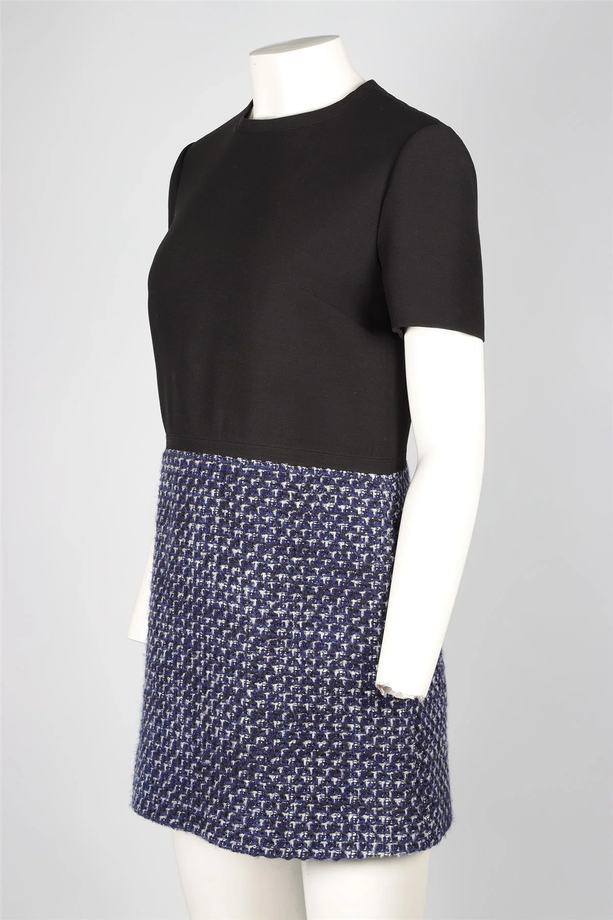 VALENTINO BLACK CREPE AND TWEED MINI DRESS IT 42 UK 10 - Image 3