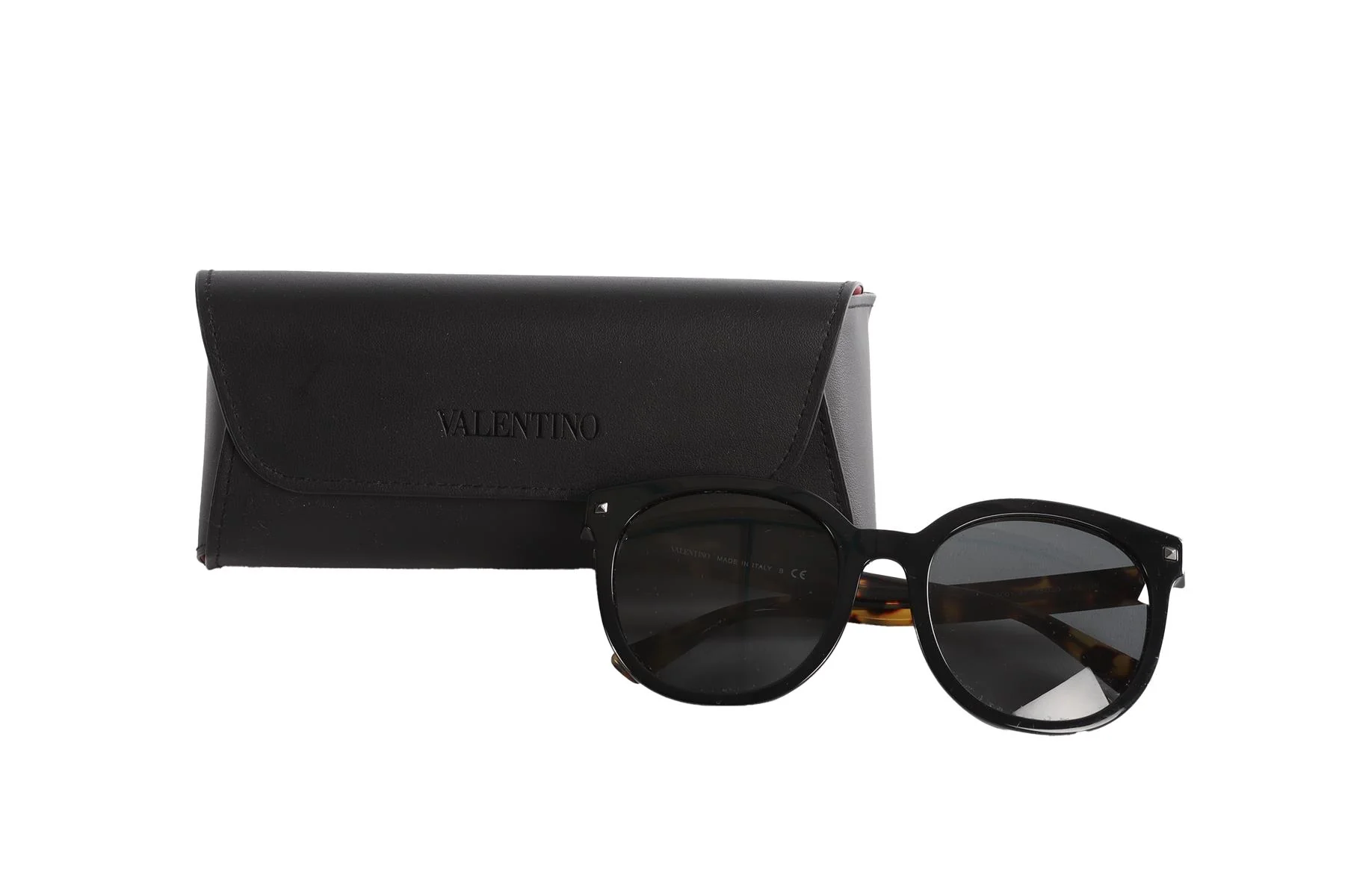 VALENTINO BLACK ROUND FRAME ACETATE SUNGLASSES - Image 8