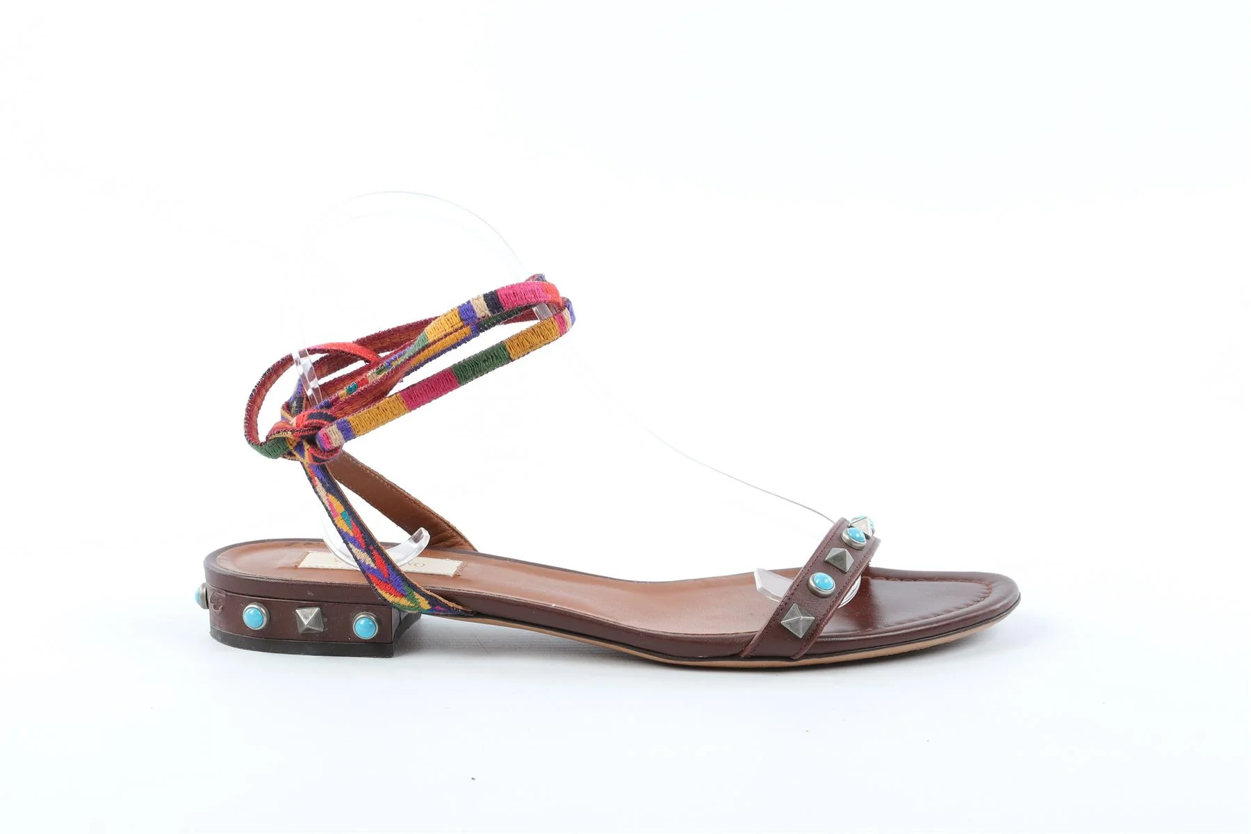 VALENTINO BROWN ROCKSTUD LEATHER SANDALS EU 38 UK 5 US 8 - Image 3