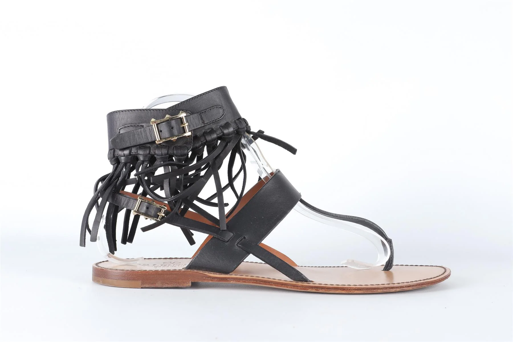 VALENTINO GARAVANI BLACK LEATHER SANDALS EU 38 UK 5 US 8 - Image 2