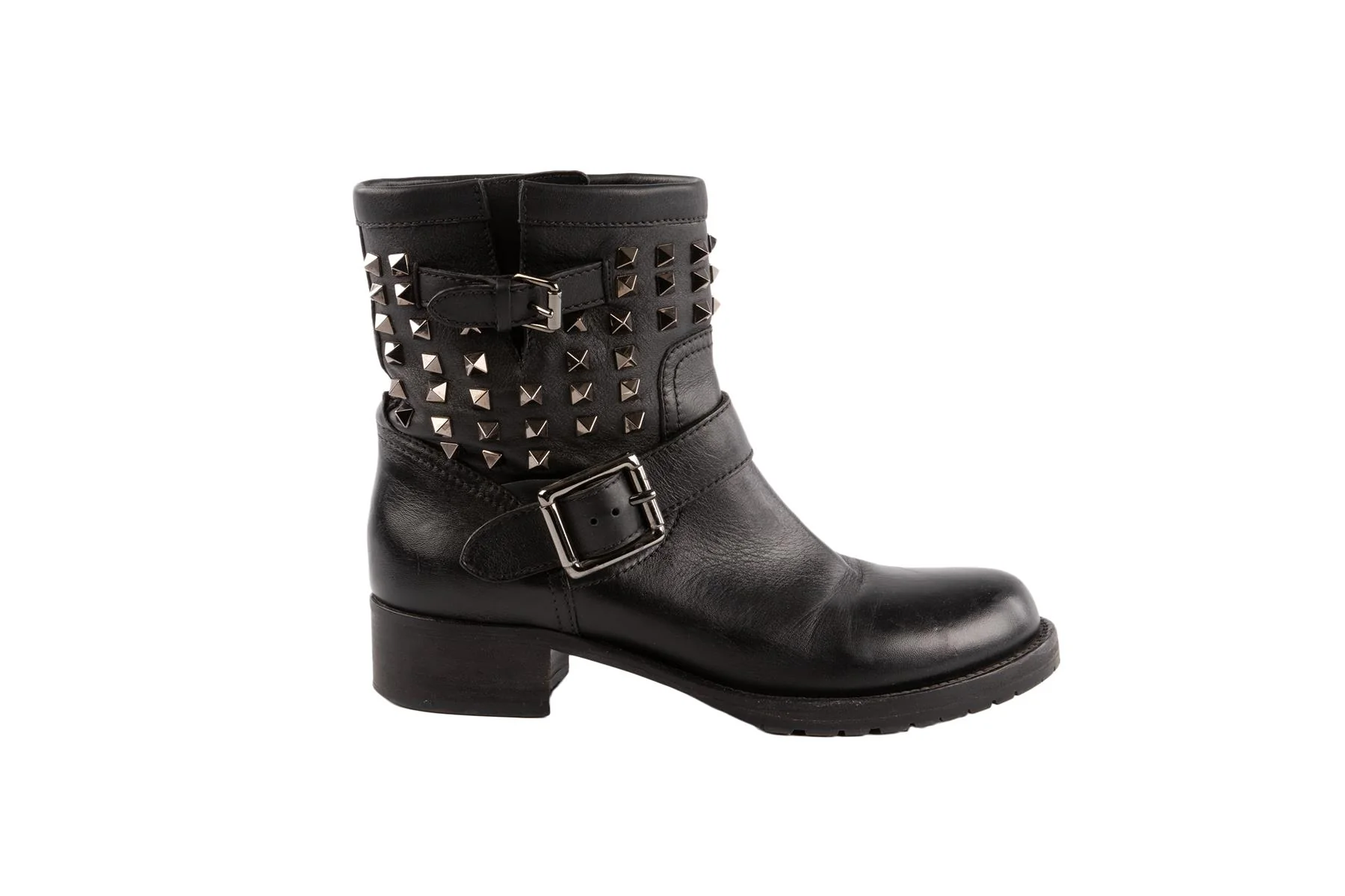 VALENTINO GARAVANI BLACK ROCKSTUD LEATHER ANKLE BOOTS EU 39 - Image 2