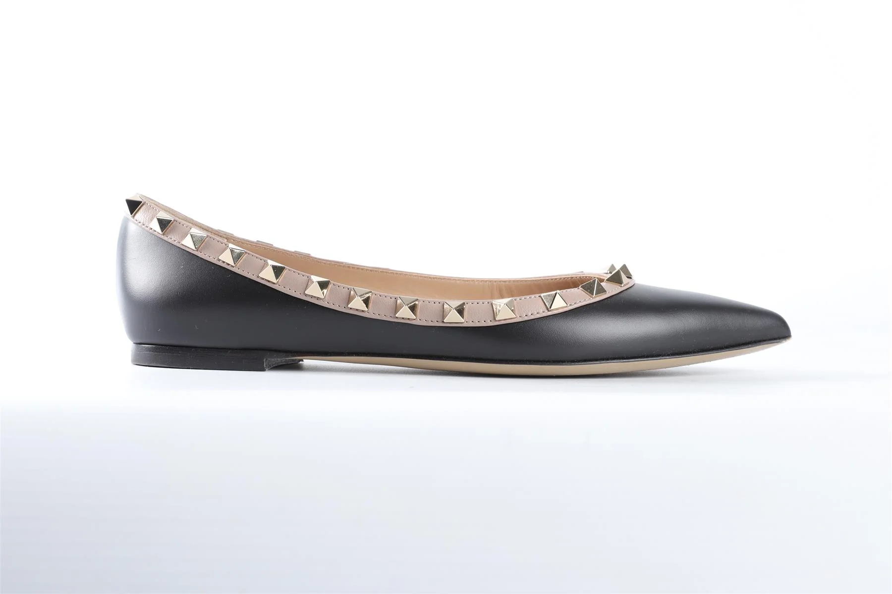 VALENTINO GARAVANI BLACK ROCKSTUD LEATHER BALLET FLATS EU 37.5 UK 4.5 US 7.5 - Image 2