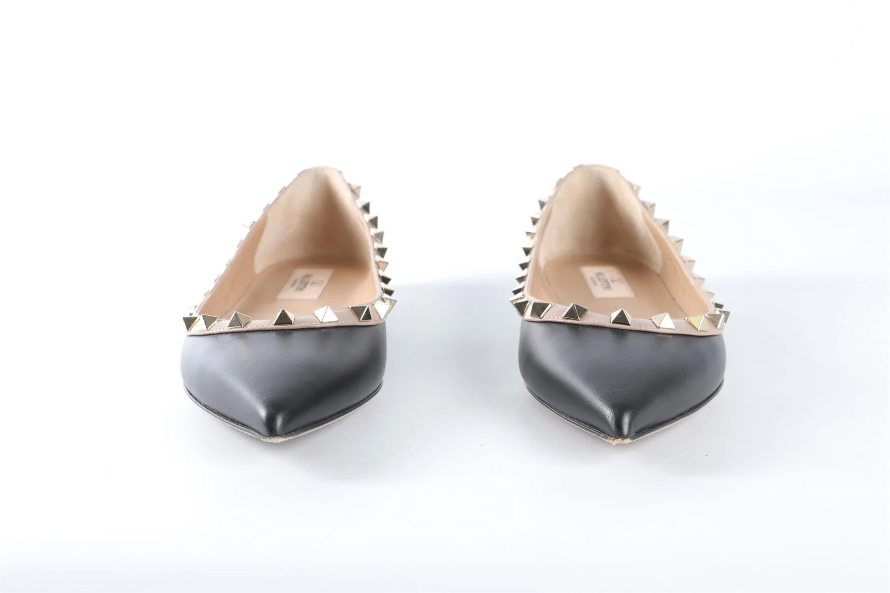 VALENTINO GARAVANI BLACK ROCKSTUD LEATHER BALLET FLATS EU 37.5 UK 4.5 US 7.5 - Image 3