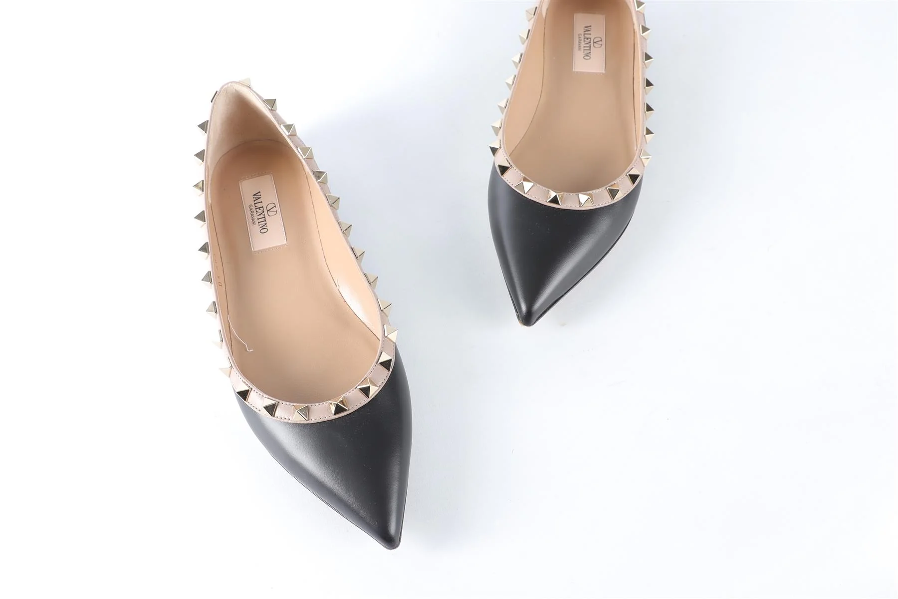 VALENTINO GARAVANI BLACK ROCKSTUD LEATHER BALLET FLATS EU 37.5 UK 4.5 US 7.5 - Image 4