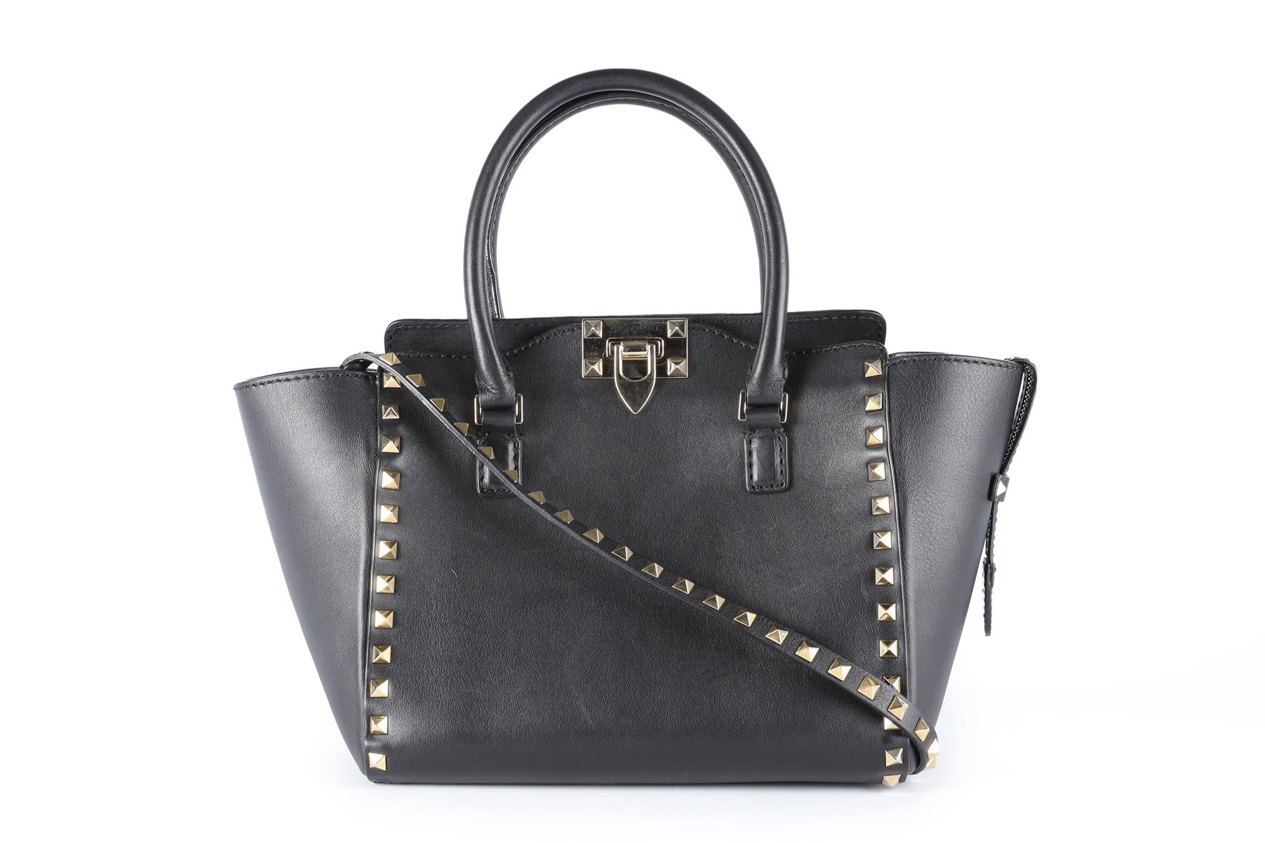 VALENTINO GARAVANI BLACK ROCKSTUD SMALL LEATHER TOTE BAG - Image 2
