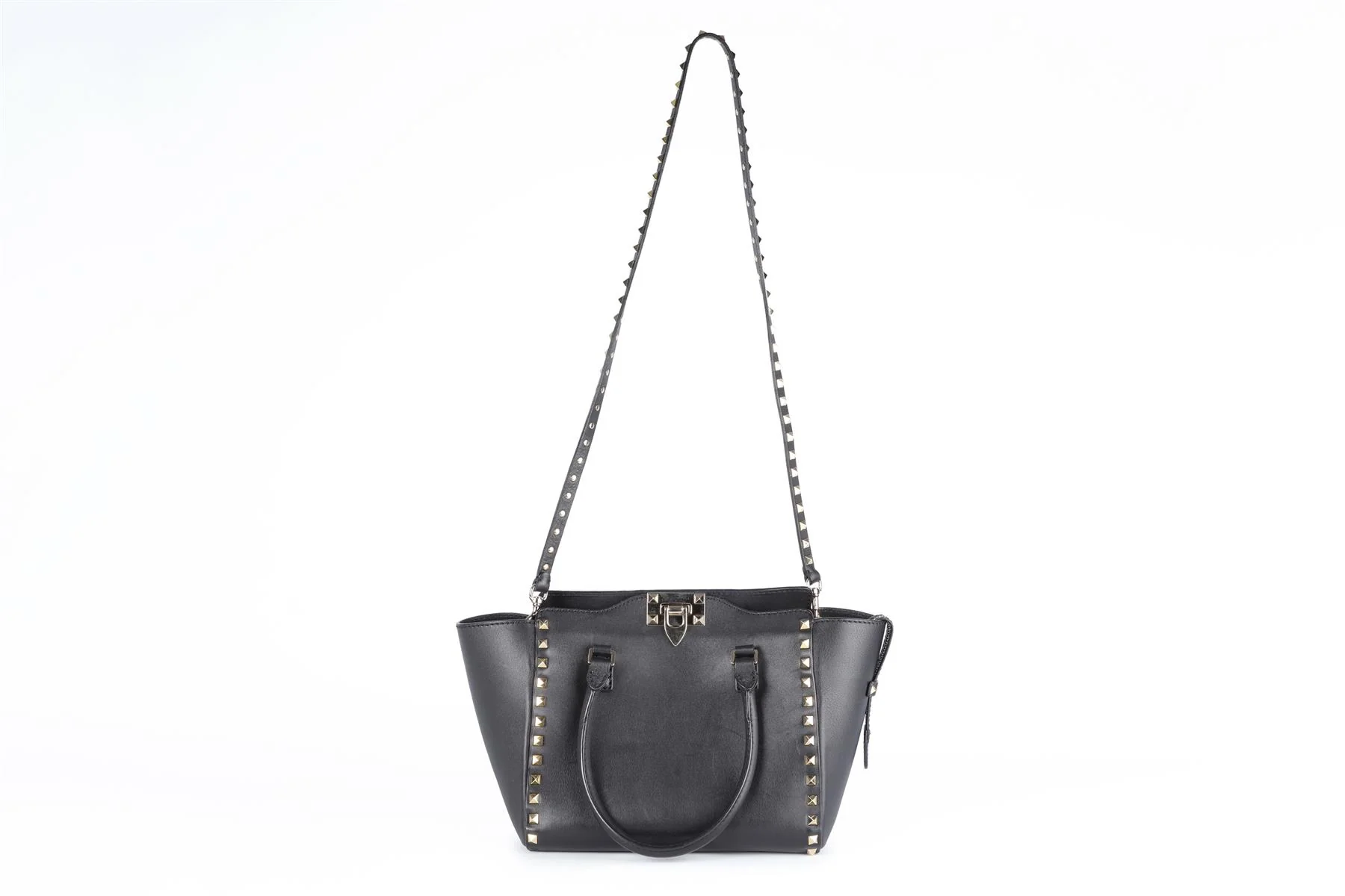VALENTINO GARAVANI BLACK ROCKSTUD SMALL LEATHER TOTE BAG - Image 3