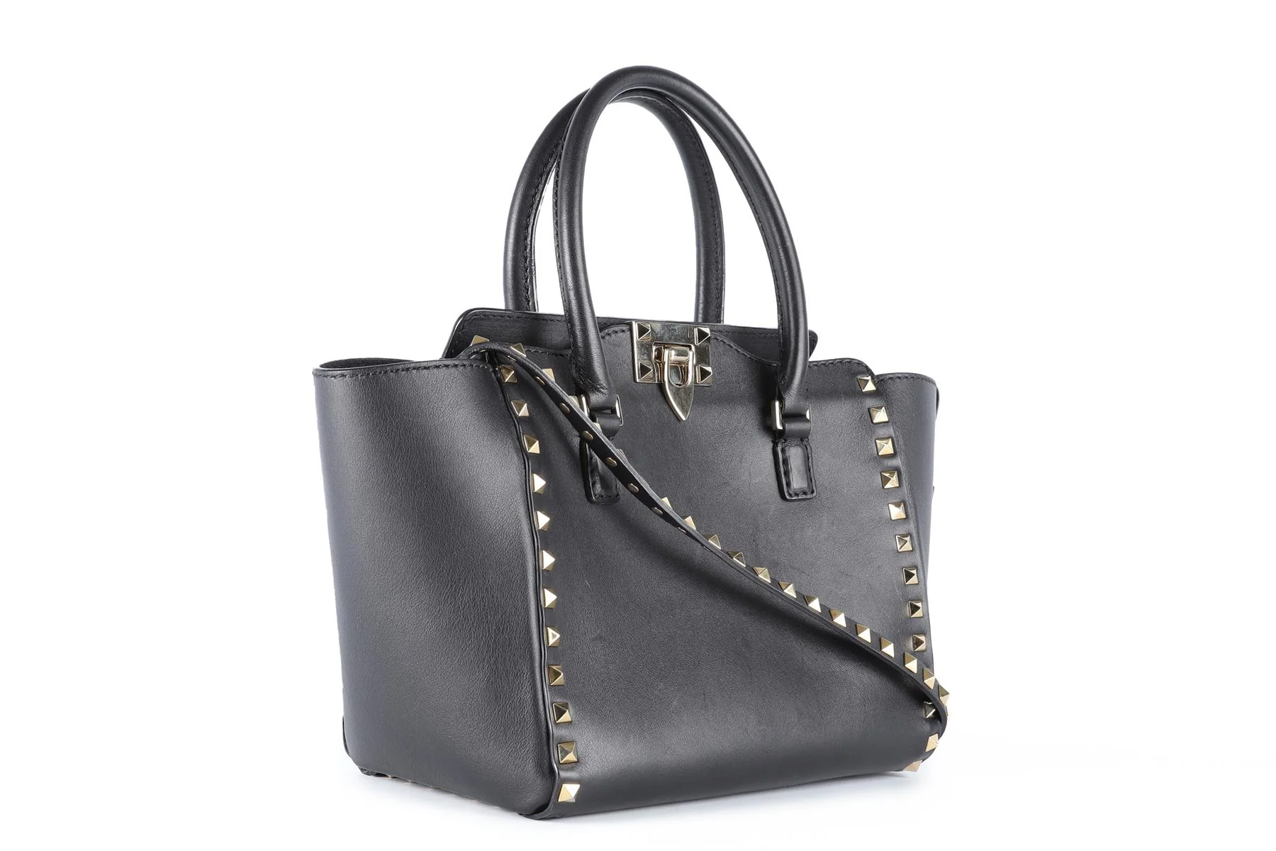 VALENTINO GARAVANI BLACK ROCKSTUD SMALL LEATHER TOTE BAG - Image 4