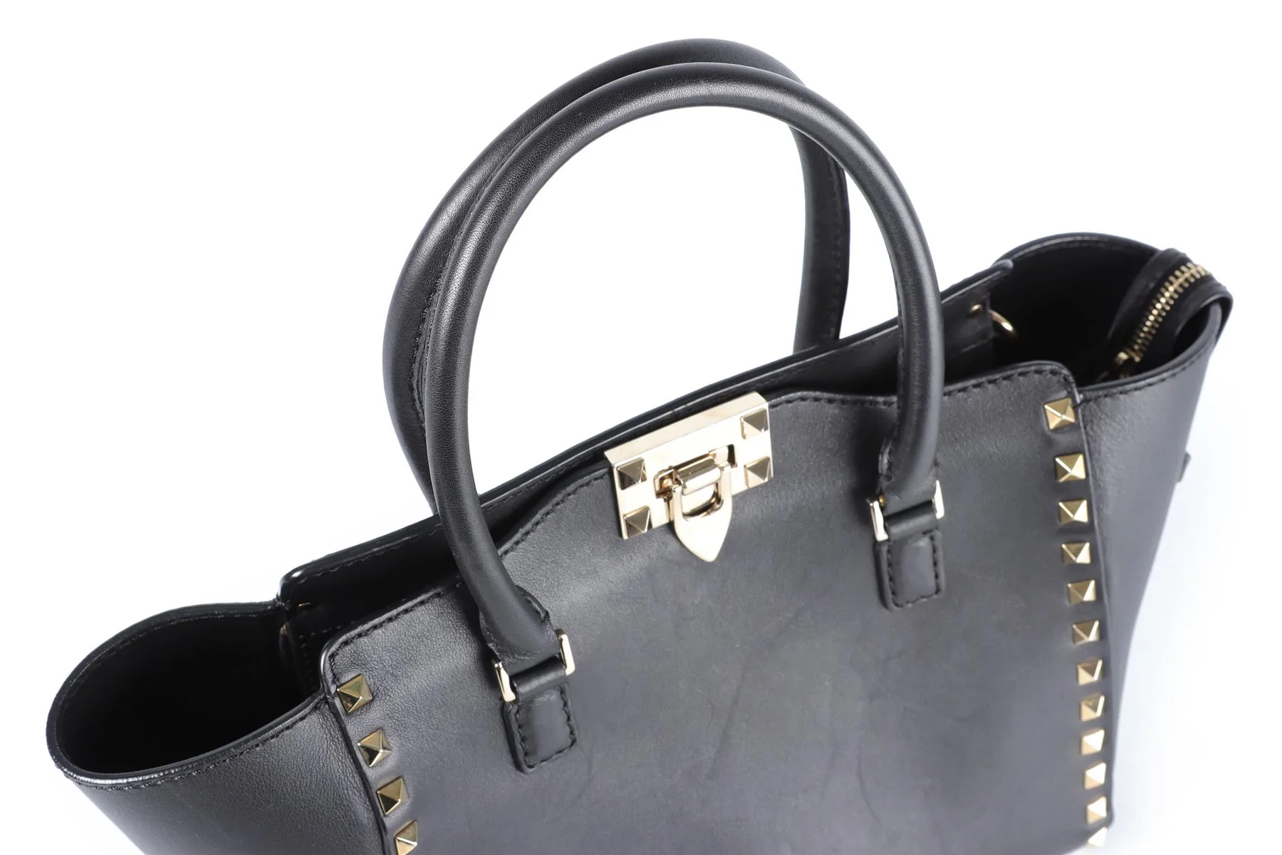 VALENTINO GARAVANI BLACK ROCKSTUD SMALL LEATHER TOTE BAG - Image 9