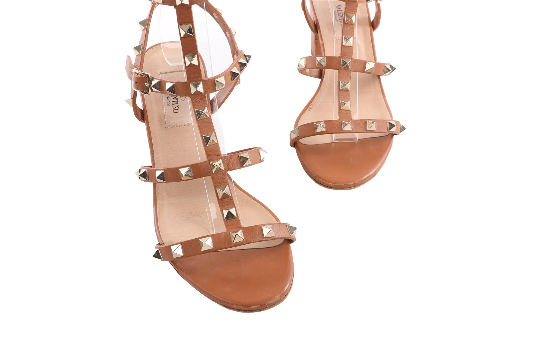 VALENTINO GARAVANI BROWN ROCKSTUD LEATHER SANDALS EU 38 - Image 4