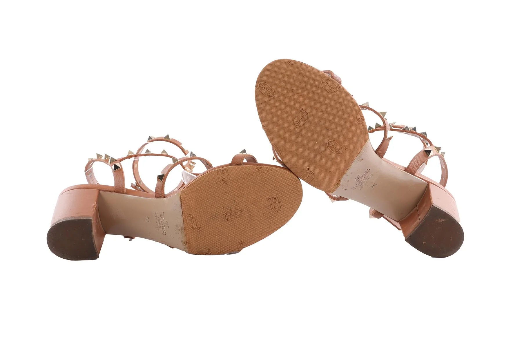 VALENTINO GARAVANI BROWN ROCKSTUD LEATHER SANDALS EU 38 - Image 6
