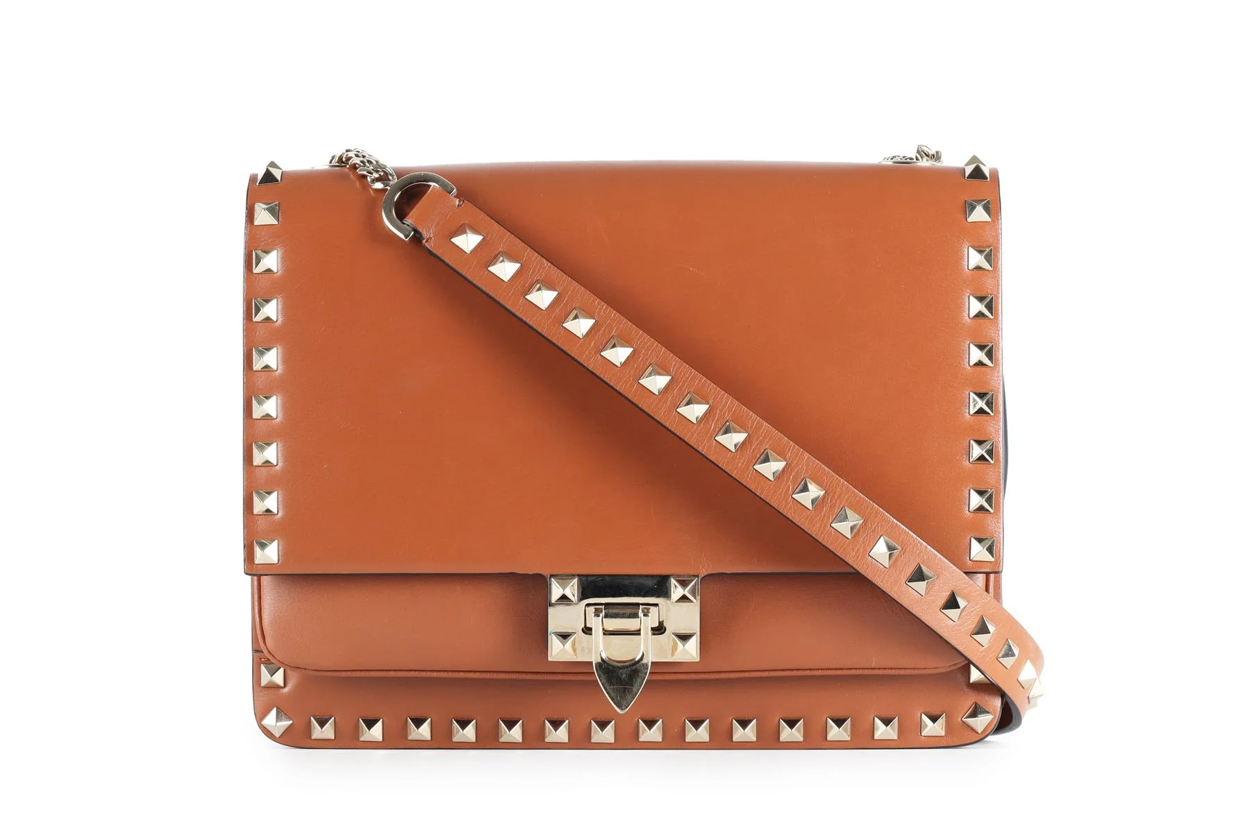 VALENTINO GARAVANI BROWN ROCKSTUD LEATHER SHOULDER BAG - Image 2
