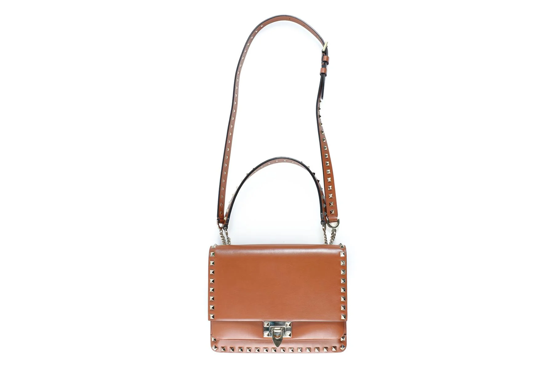 VALENTINO GARAVANI BROWN ROCKSTUD LEATHER SHOULDER BAG - Image 3