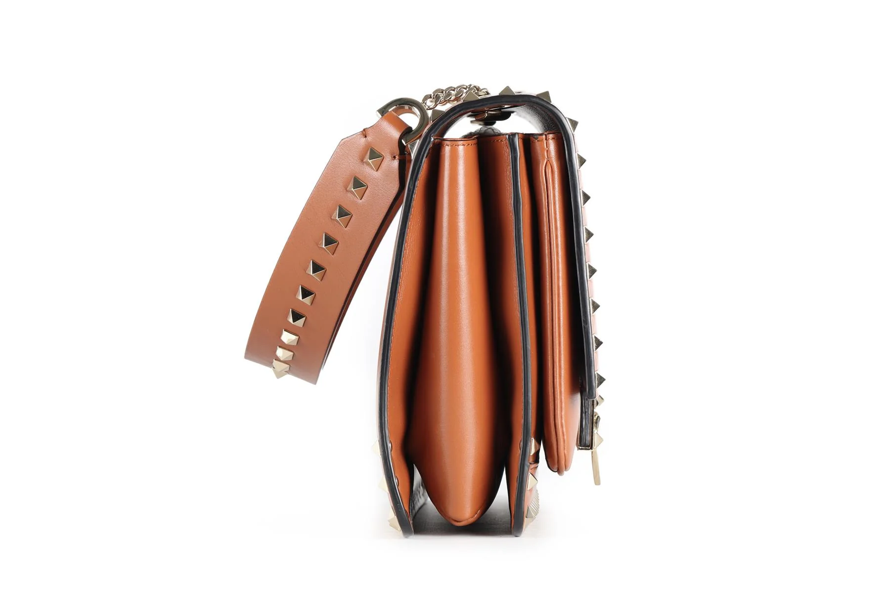 VALENTINO GARAVANI BROWN ROCKSTUD LEATHER SHOULDER BAG - Image 5