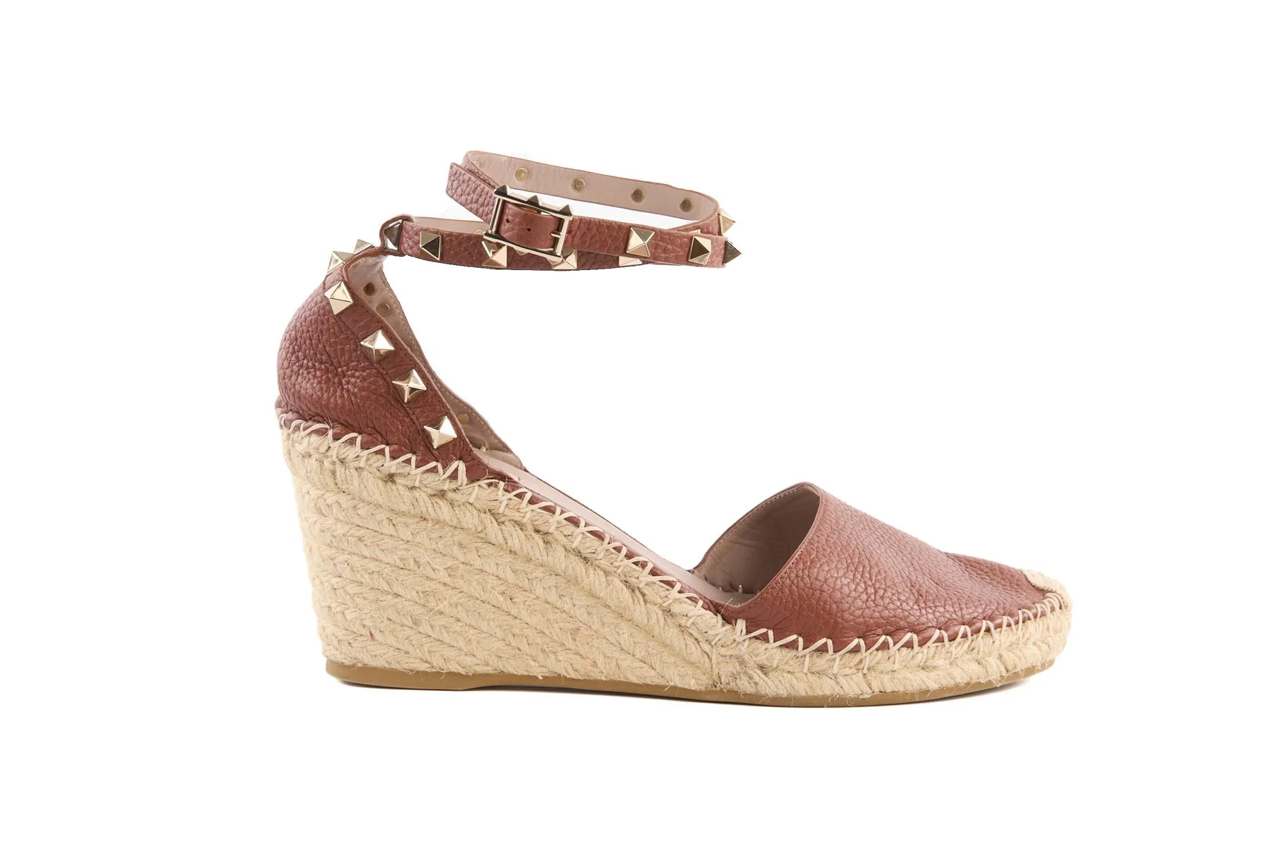 VALENTINO GARAVANI BROWN ROCKSTUD LEATHER WEDGE ESPADRILLES EU 41 UK 8 US 11 - Image 2