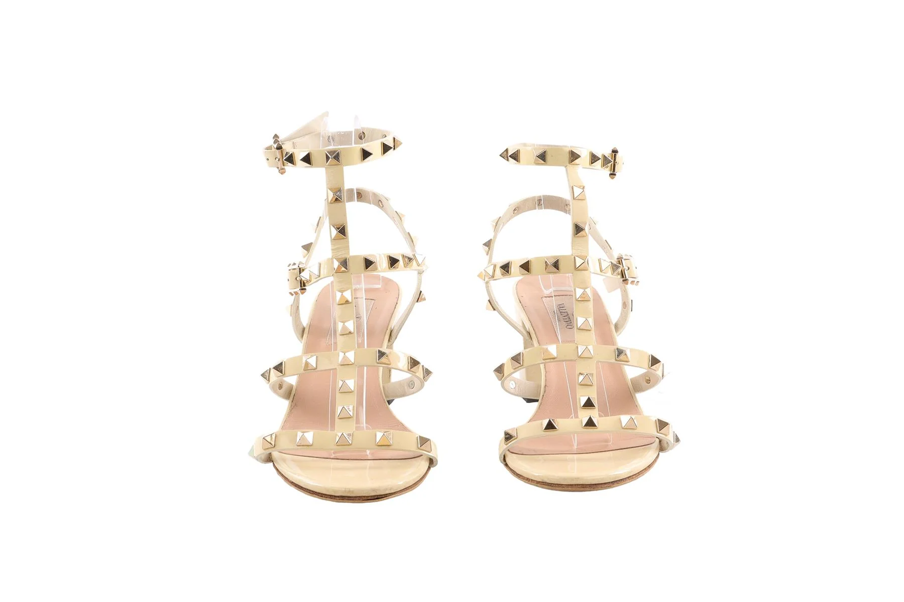 VALENTINO GARAVANI CREAM ROCKSTUD PATENT LEATHER SANDALS EU 38 - Image 3